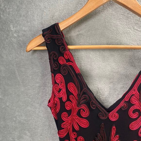 Y2k Midi Dress Size 8 Black Red Floral Embroidered Fairy Grunge Whimsigoth Party - Picture 12 of 16